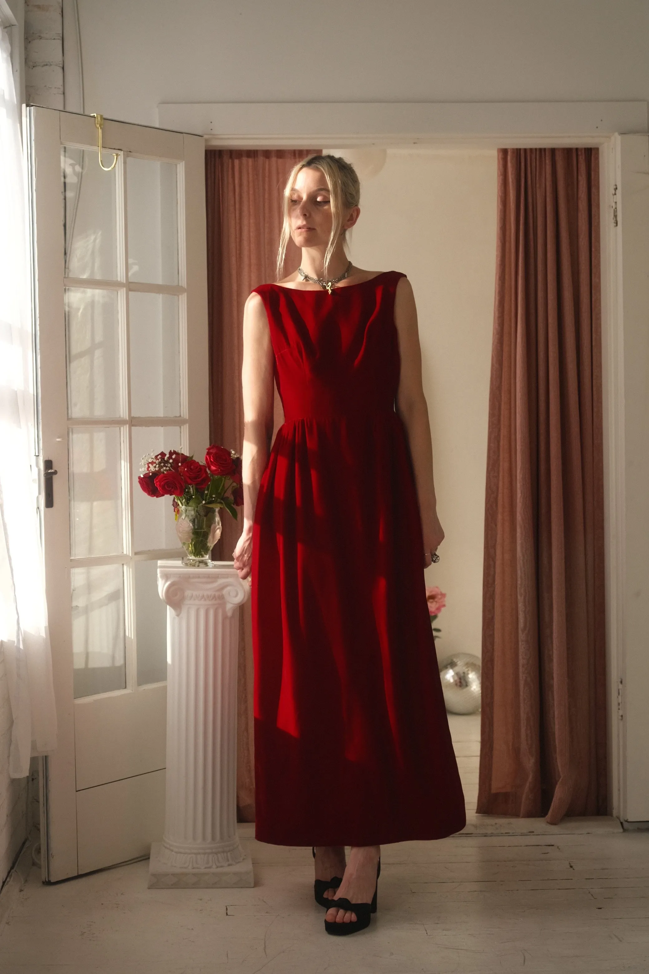 1950s Ruby Velvet Gown