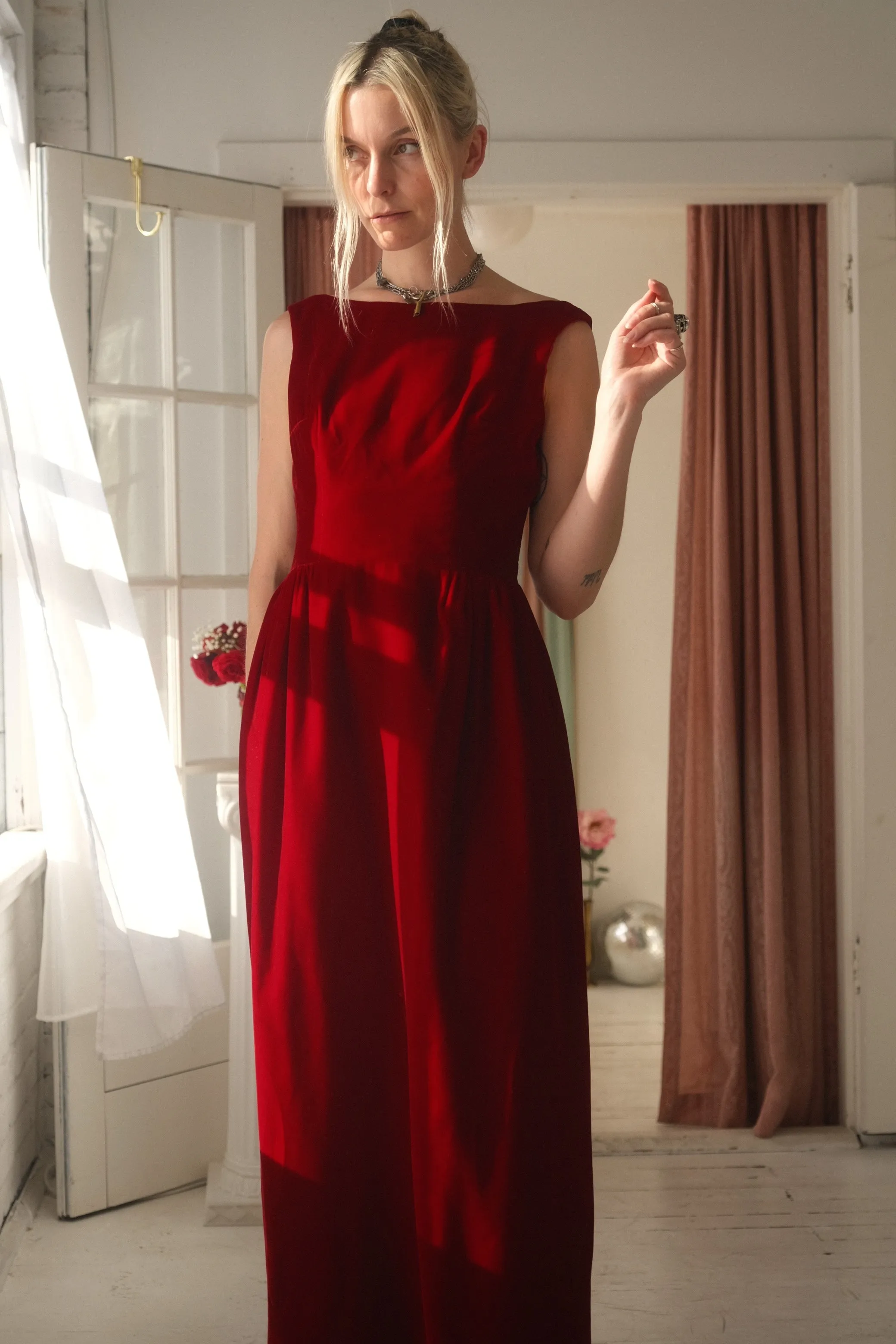 1950s Ruby Velvet Gown