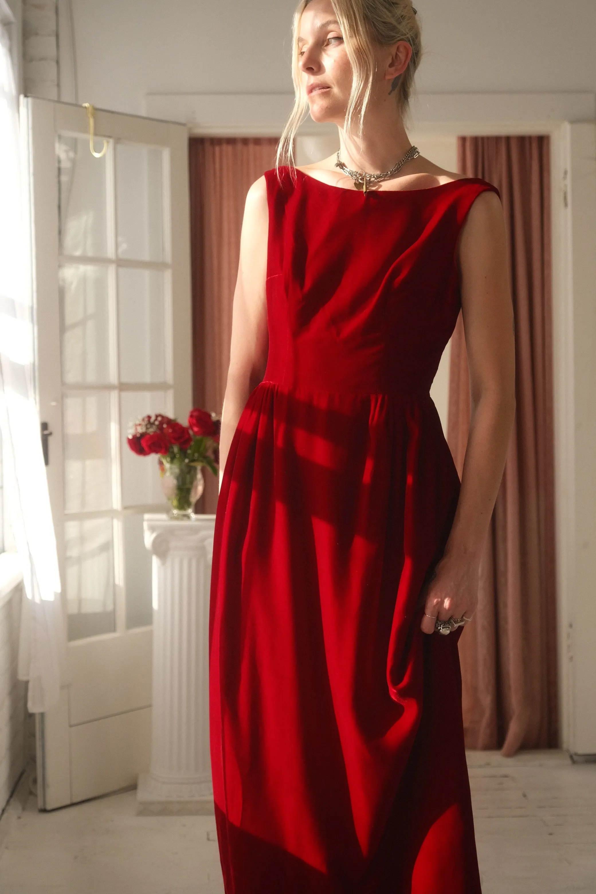 1950s Ruby Velvet Gown