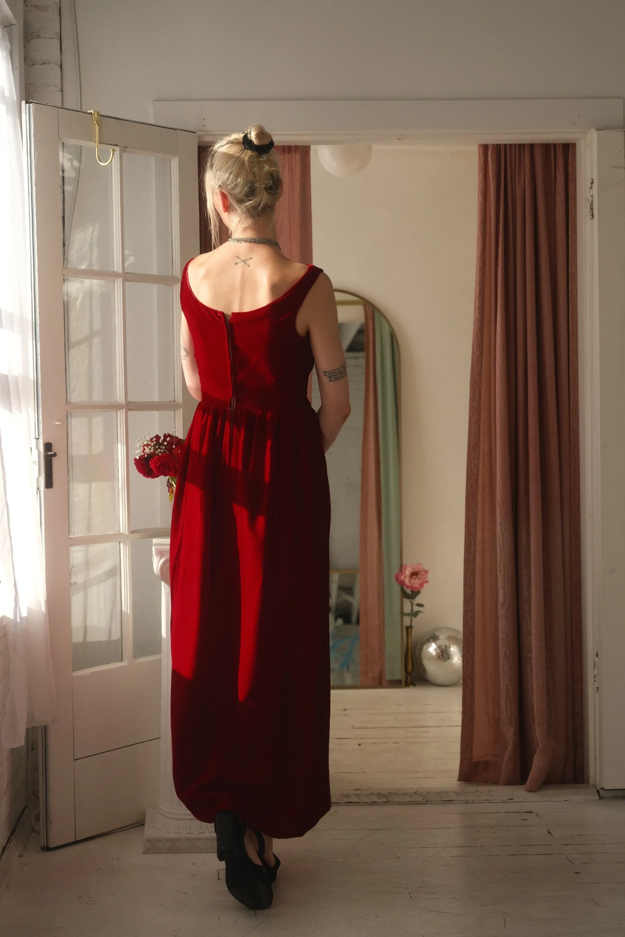 1950s Ruby Velvet Gown