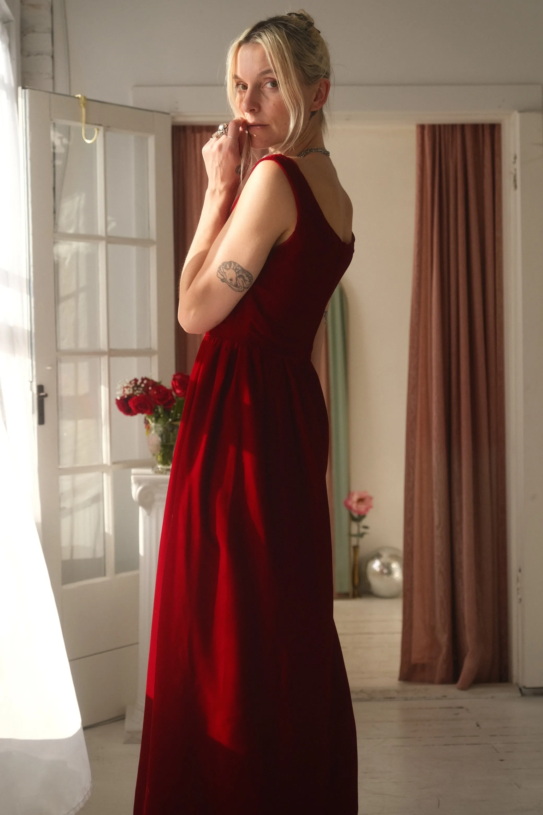 1950s Ruby Velvet Gown