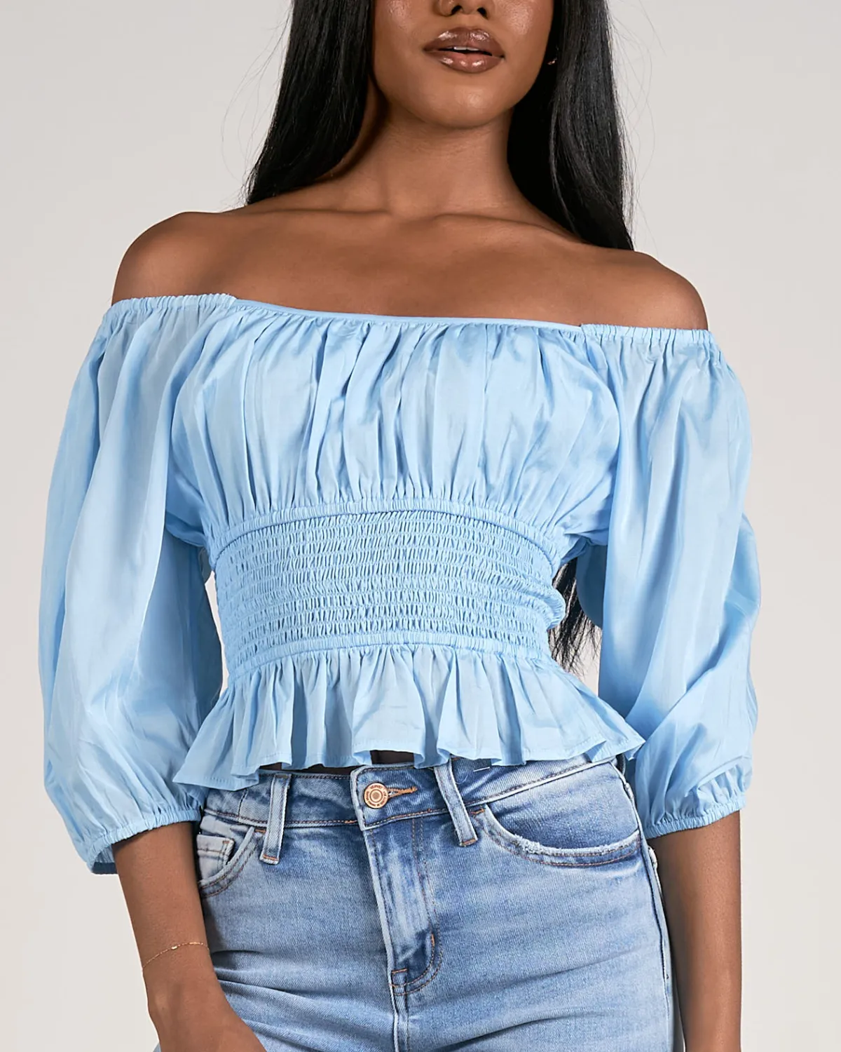 2024 Elan Off Shoulder Smocked Waist Top - Vic11221