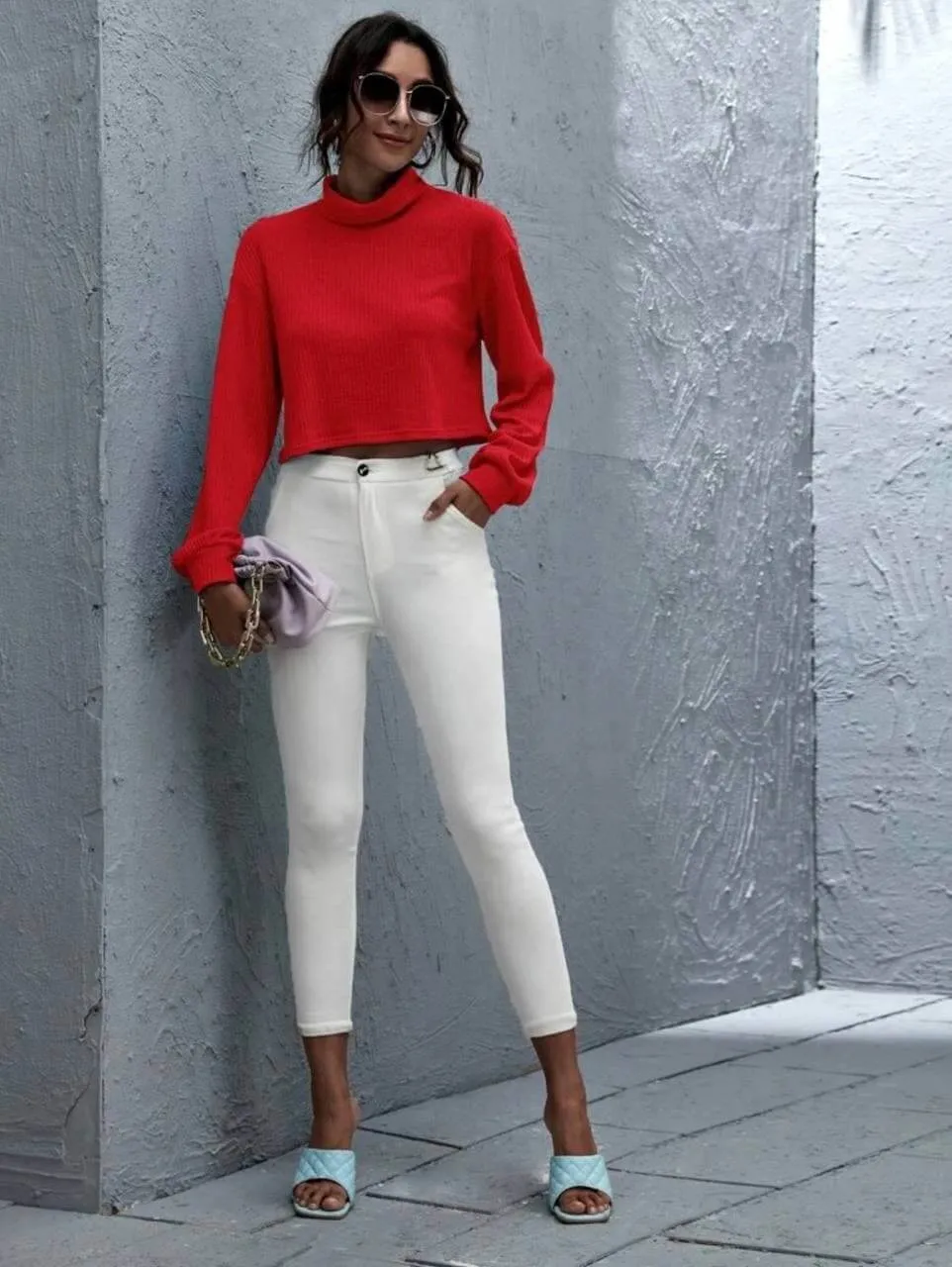 Amelia Funnel Neck Rib-knit Crop Top