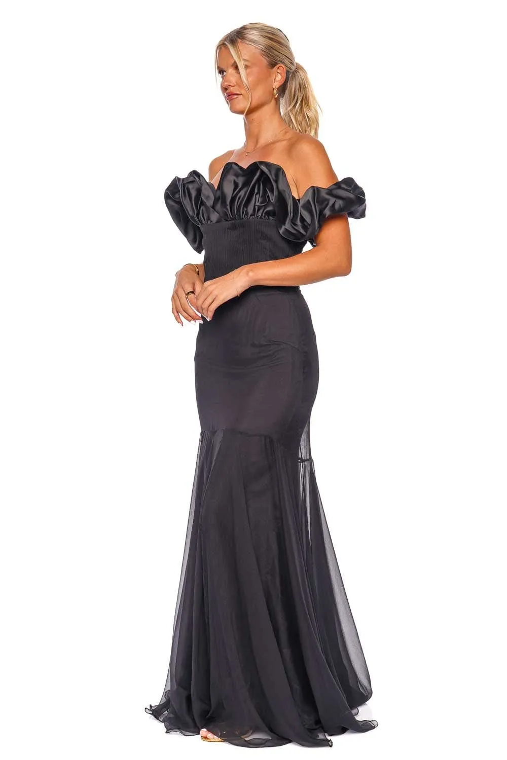 Anturios Black Off Shoulder Maxi Dress