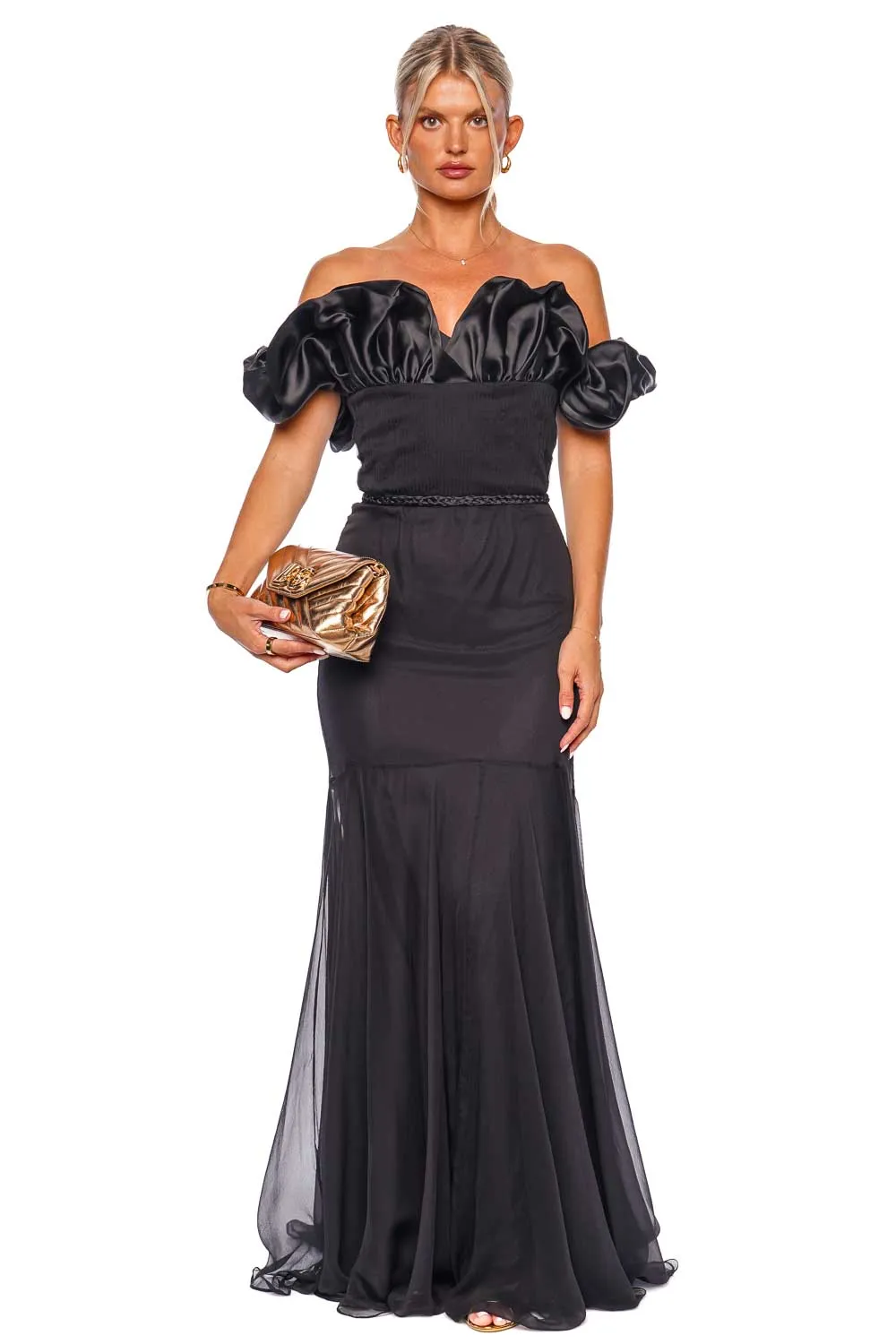 Anturios Black Off Shoulder Maxi Dress