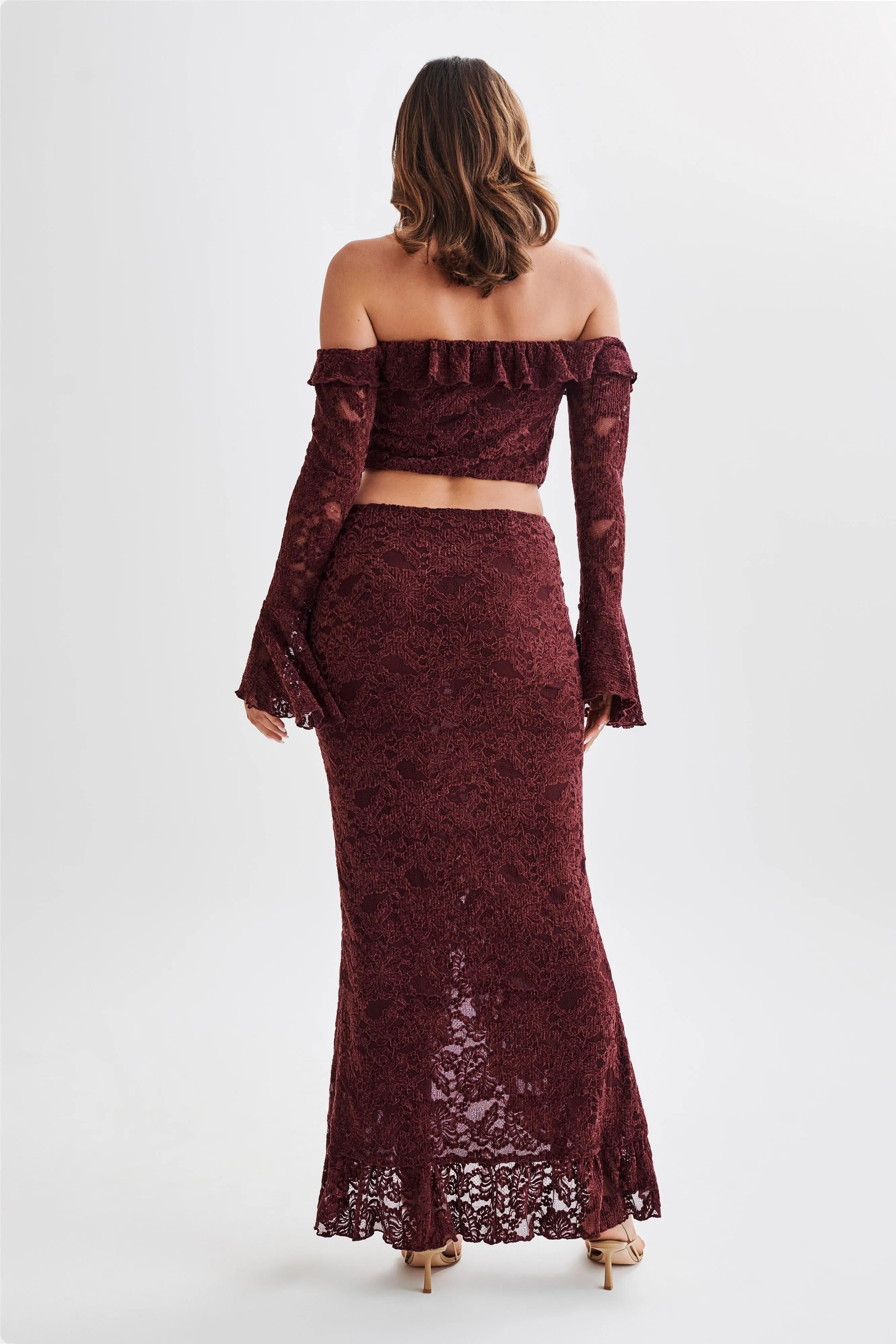 Artemis Lace Plisse Off Shoulder Top - Plum