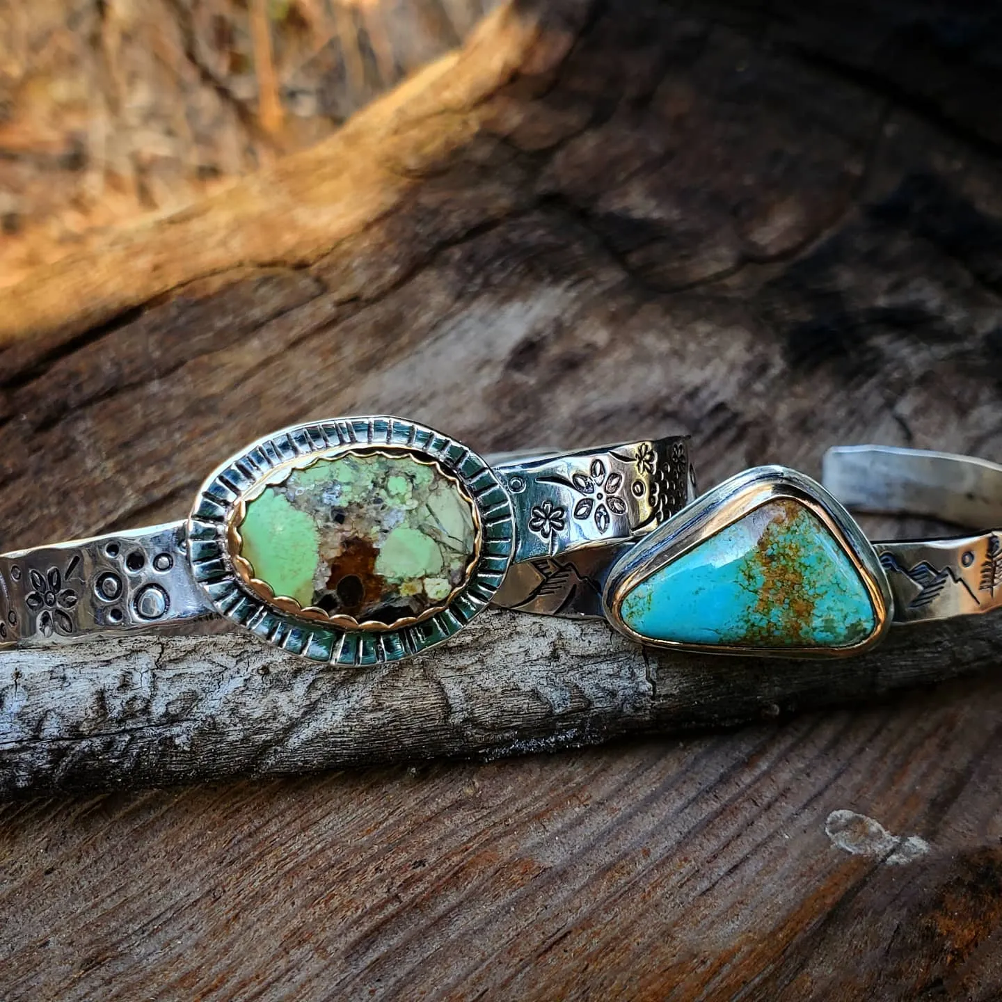 Australian Green Variscite Wildflower Cuff Bracelet