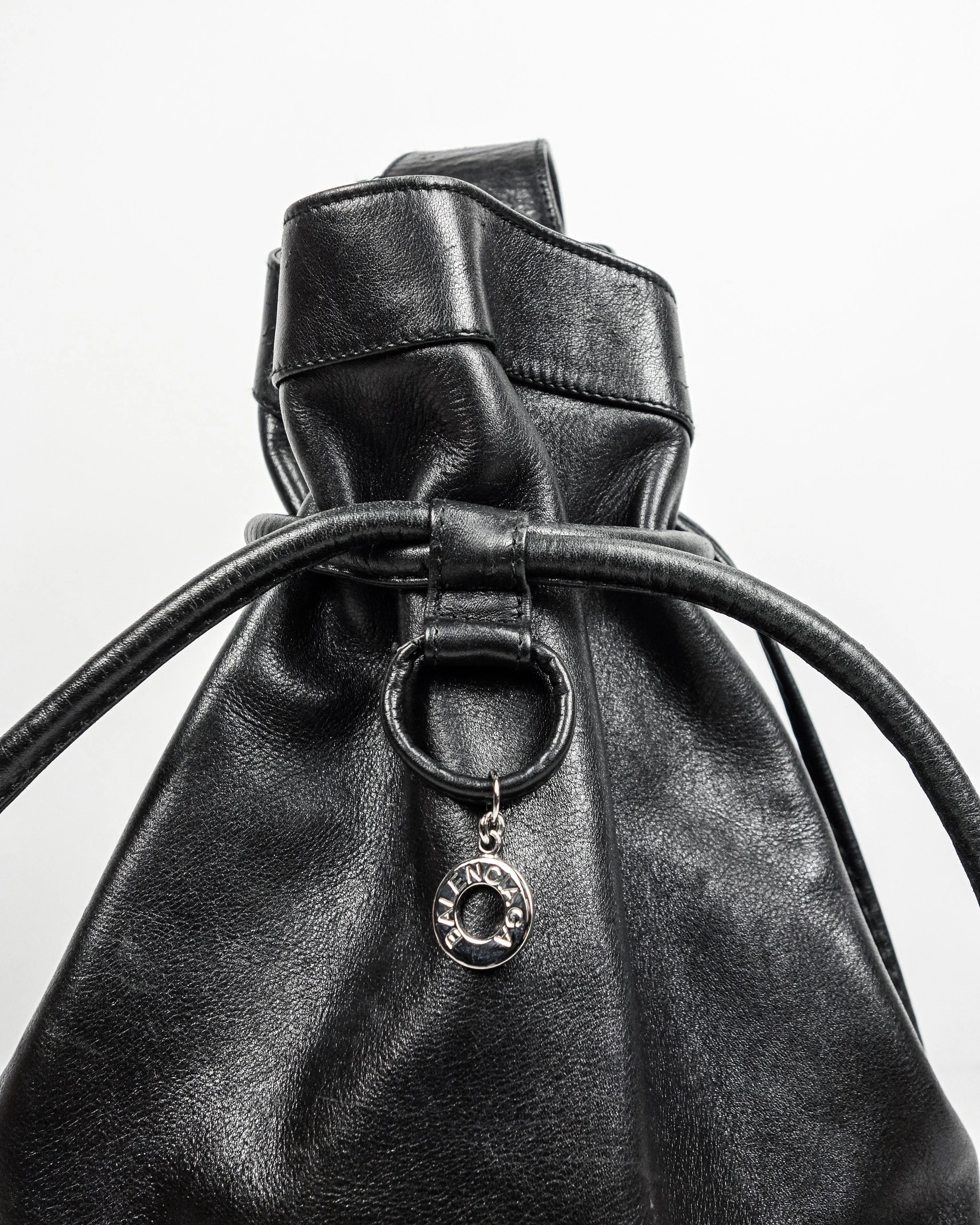 Balenciaga 1-Side Shoulder Black Leather Bag 1990's