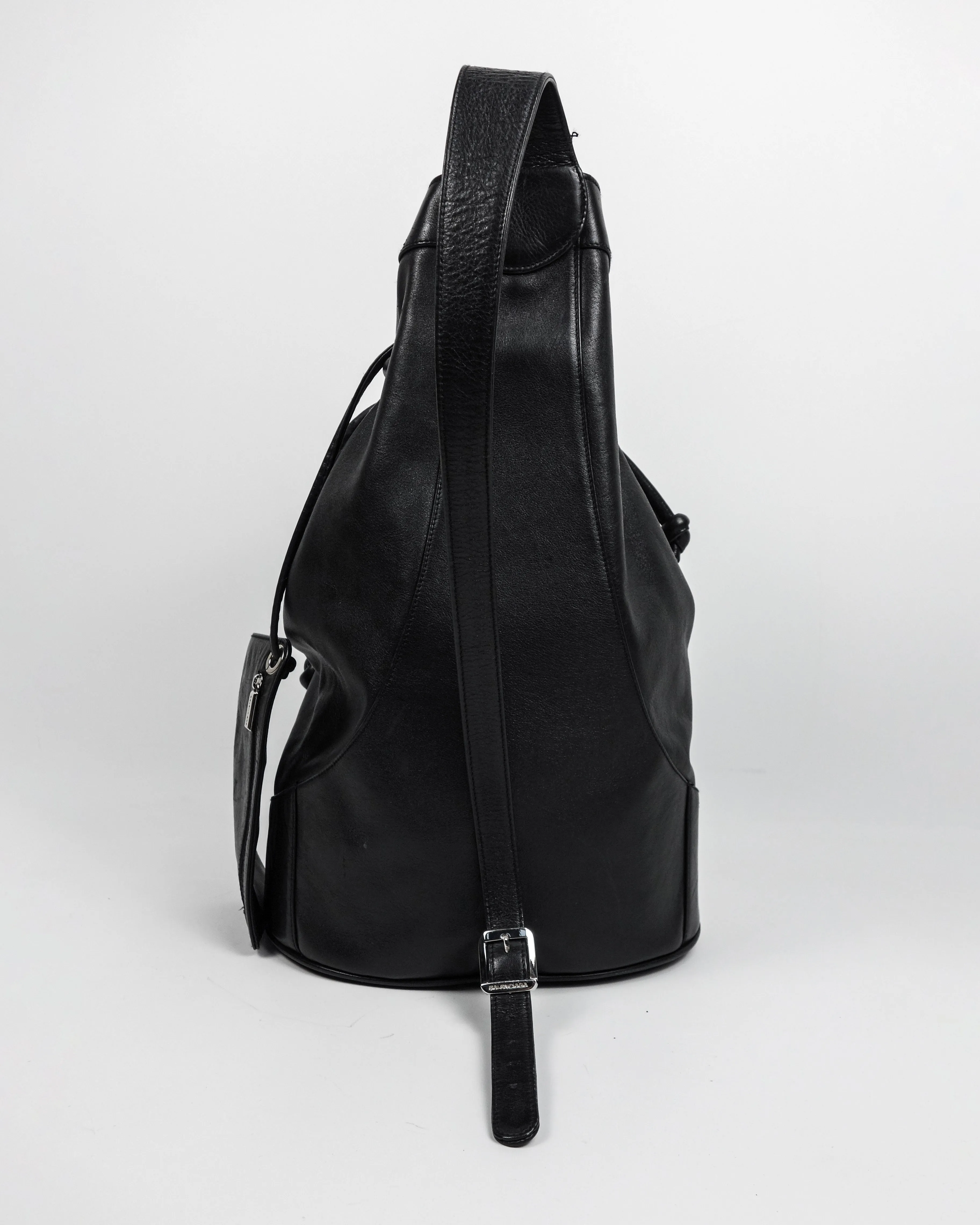 Balenciaga 1-Side Shoulder Black Leather Bag 1990's