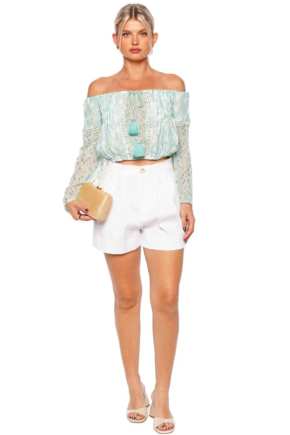 Bandol Aqua Off Shoulder Cropped Top