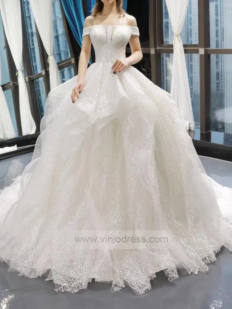 Beaded Lace Wedding Dresses Off the Shoulder Wedding Gowns VW1015