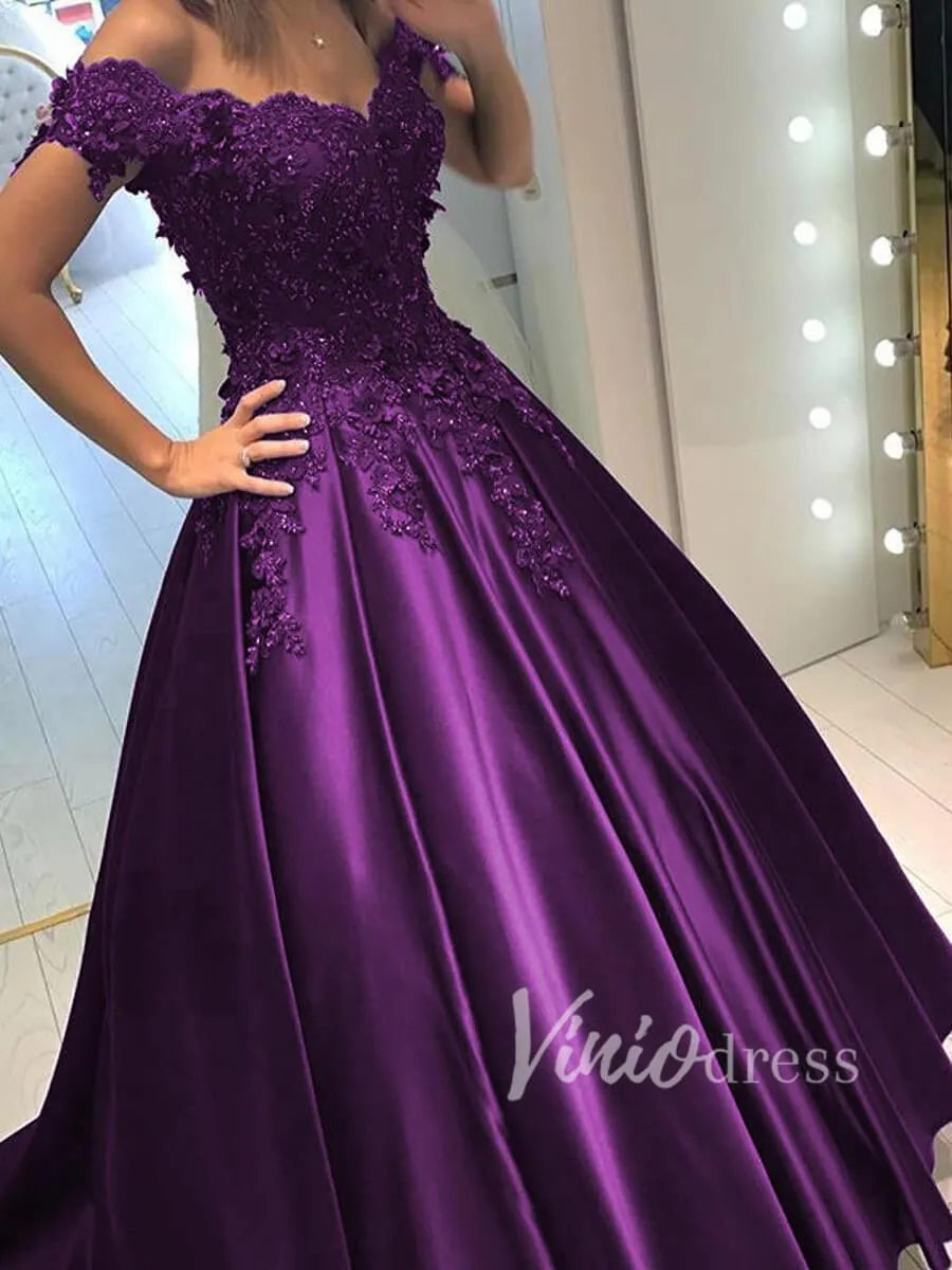 Beaded Satin Ball Gown Prom Dresses Long FD1492