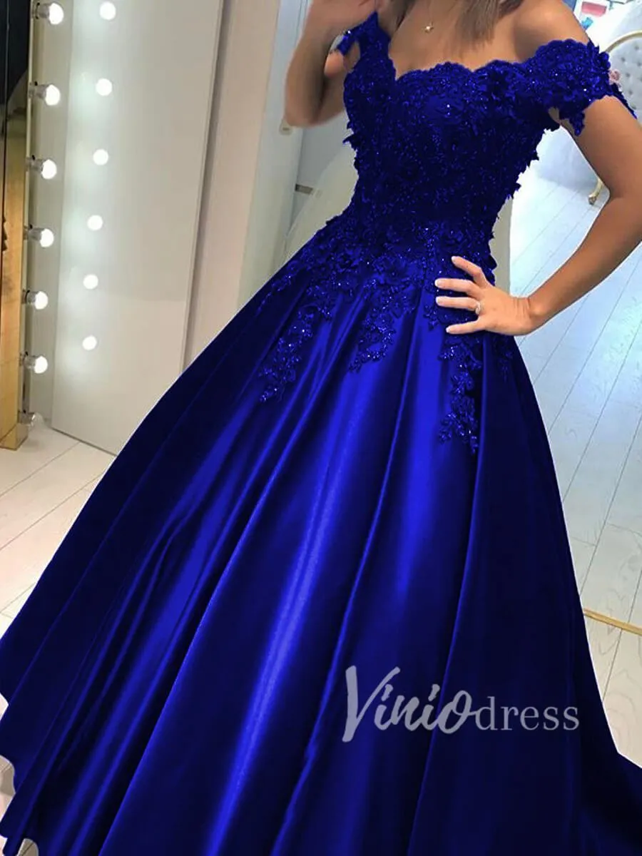 Beaded Satin Ball Gown Prom Dresses Long FD1492