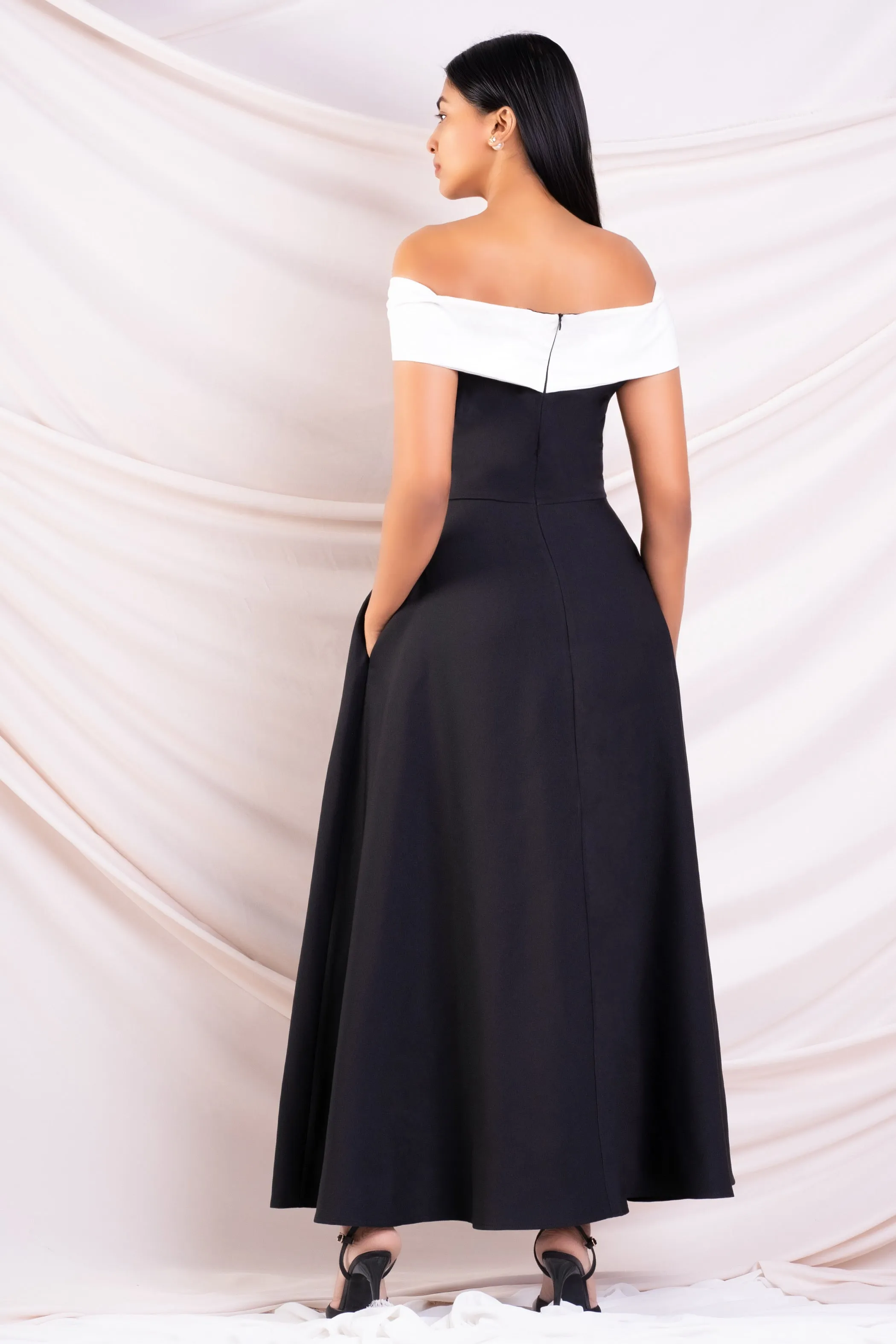 Black & White Off Shoulder Maxi Dress