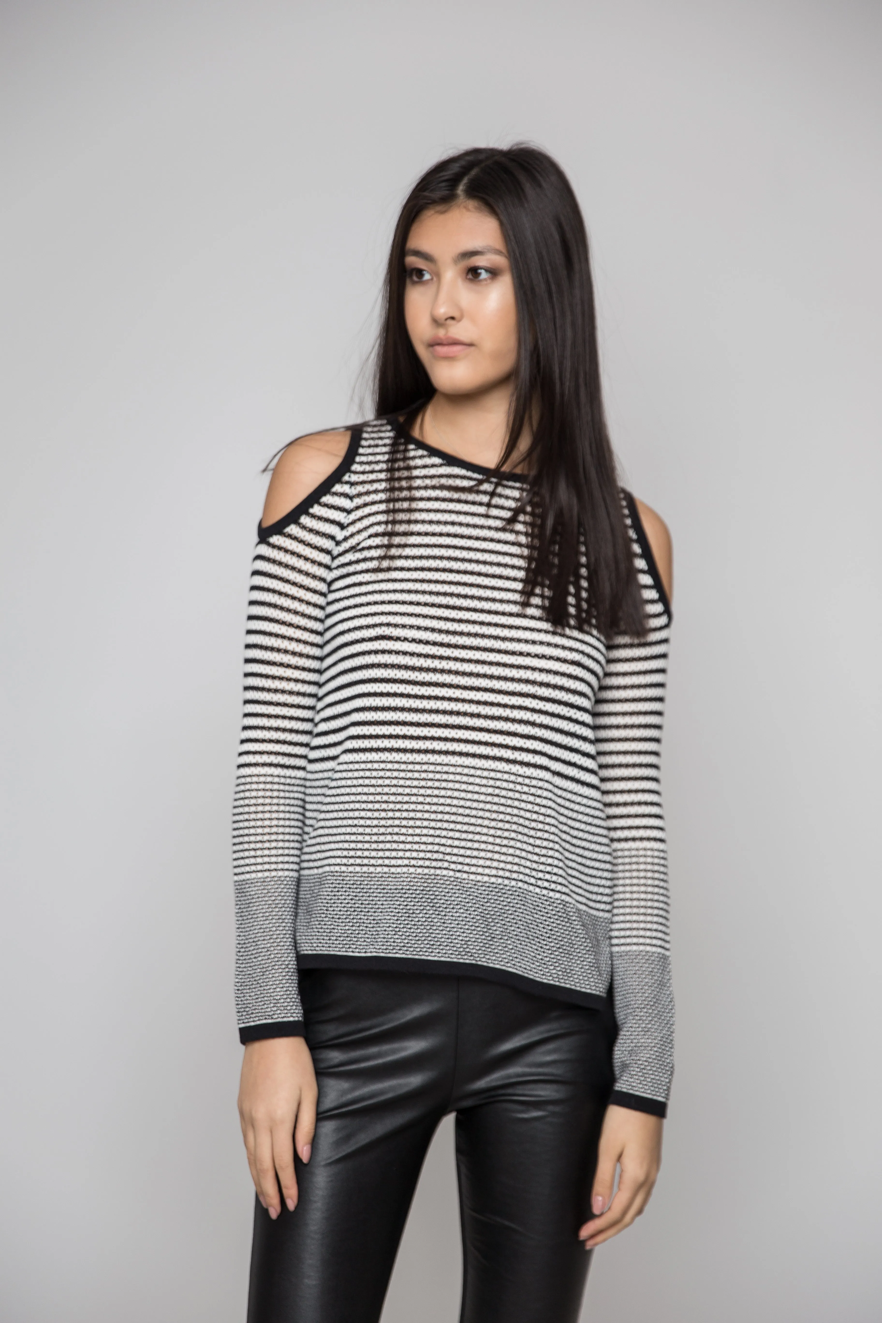 Black and White Cool Shoulder Sweater