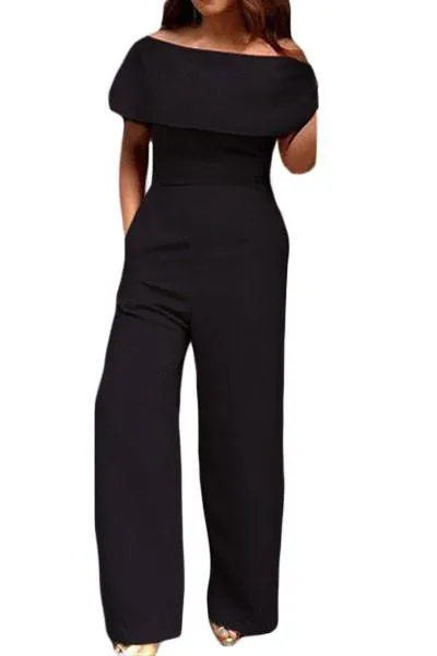 Black Cape Off Shoulder Pocket Jumpsuit