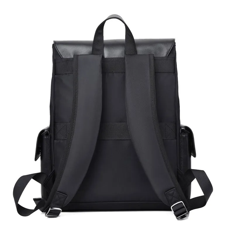 Black Faux Leather Combi Laptop Backpacks For Men Travel Luggage Strap