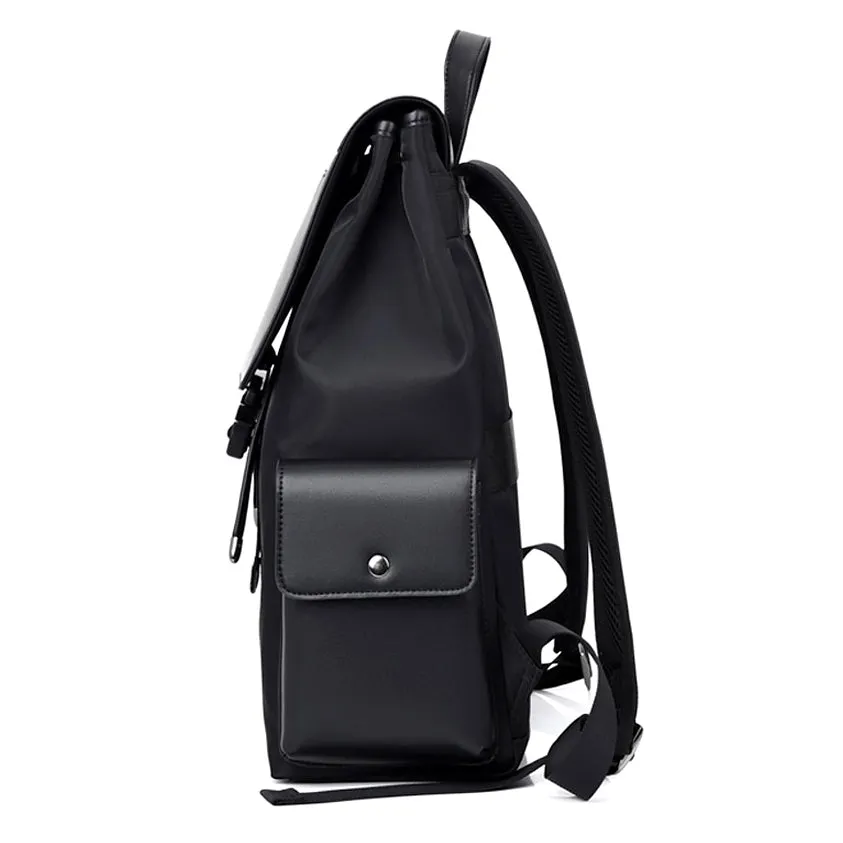 Black Faux Leather Combi Laptop Backpacks For Men Travel Luggage Strap