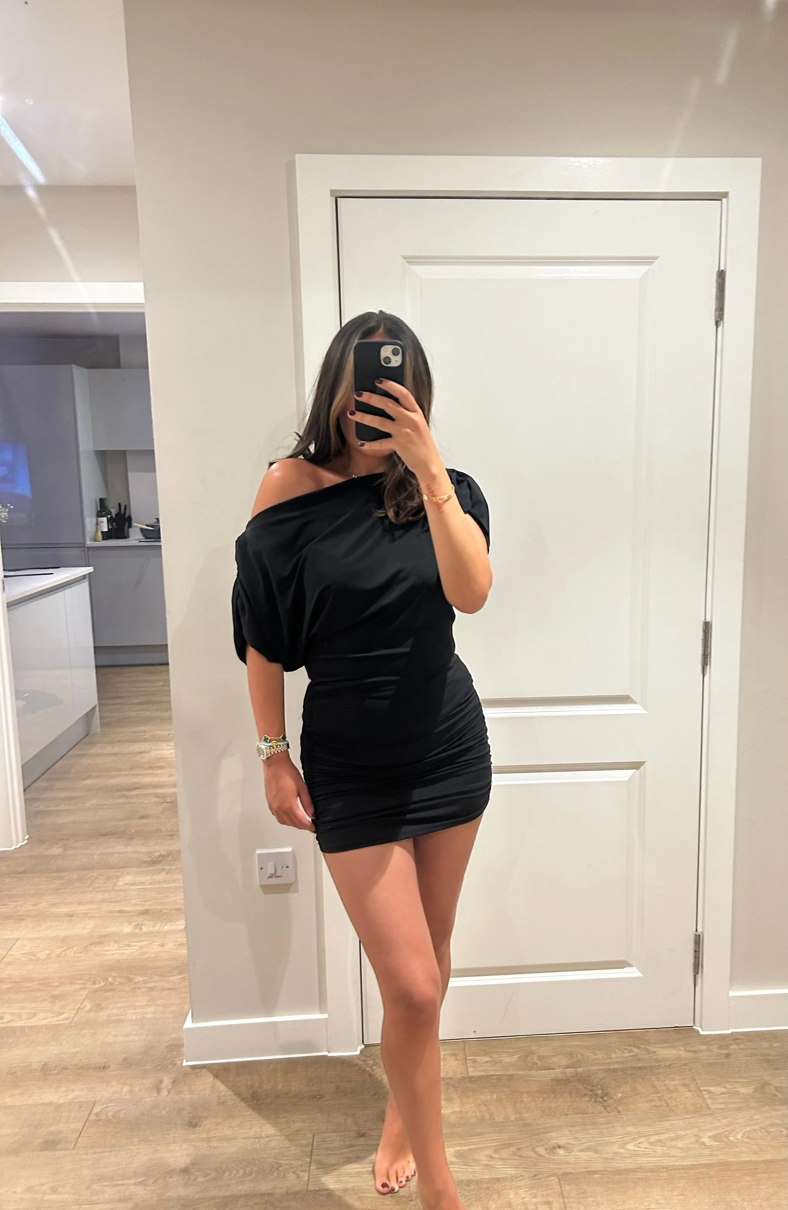 Black Off Shoulder Mini Skirt Set