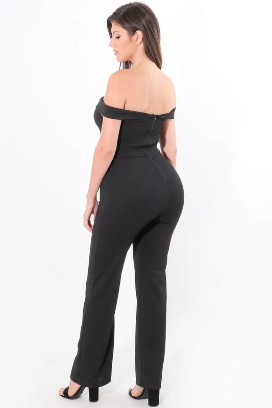 Black Off The Shoulder Wide Leg Jumpsuit