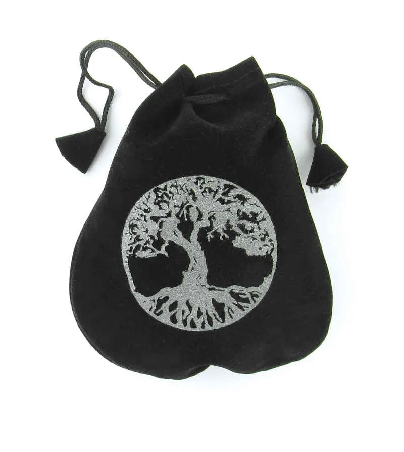 Black Velveteen Tree of Life Bag Pouch With Drawstring