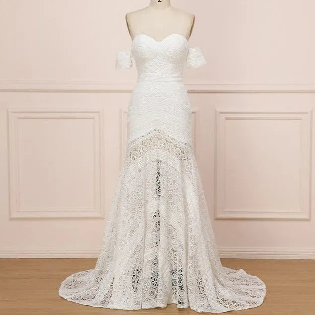 Boho Chic Off-Shoulder Lace Wedding Dress