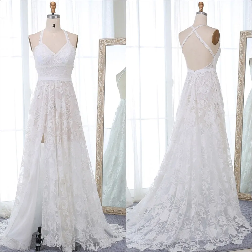 Boho Chic Off-Shoulder Lace Wedding Dress