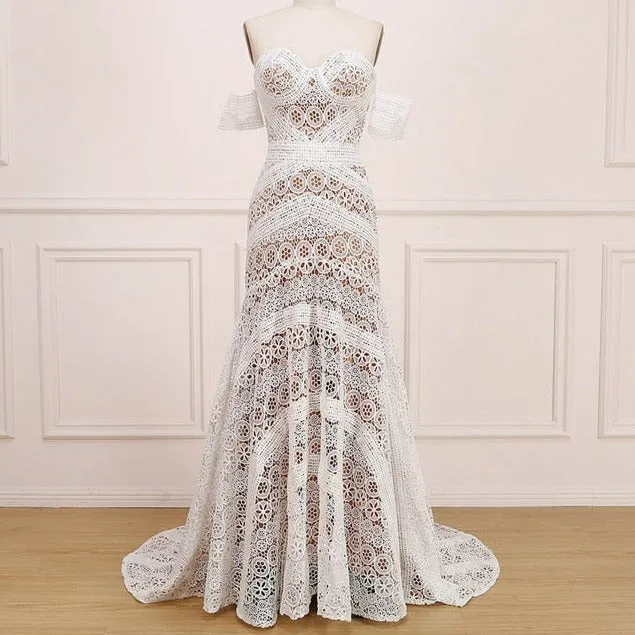 Boho Chic Off-Shoulder Lace Wedding Dress