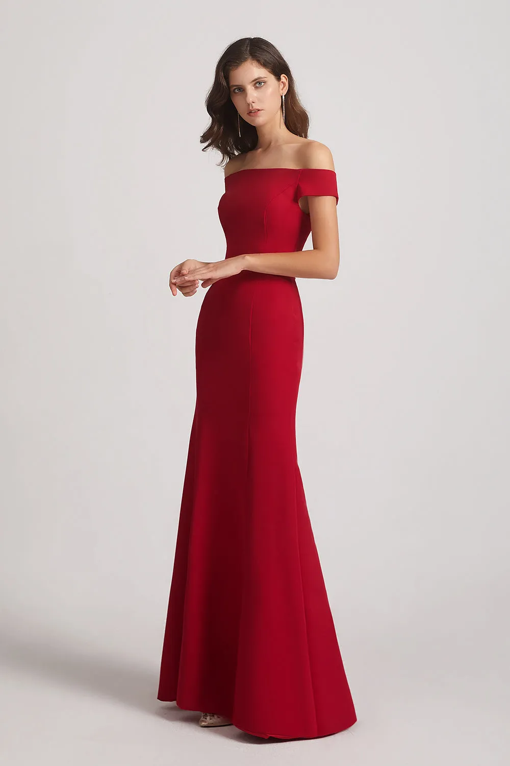 Burgundy Off The Shoulder Trumpet Style Bridesmaid Dresses (AF0027)