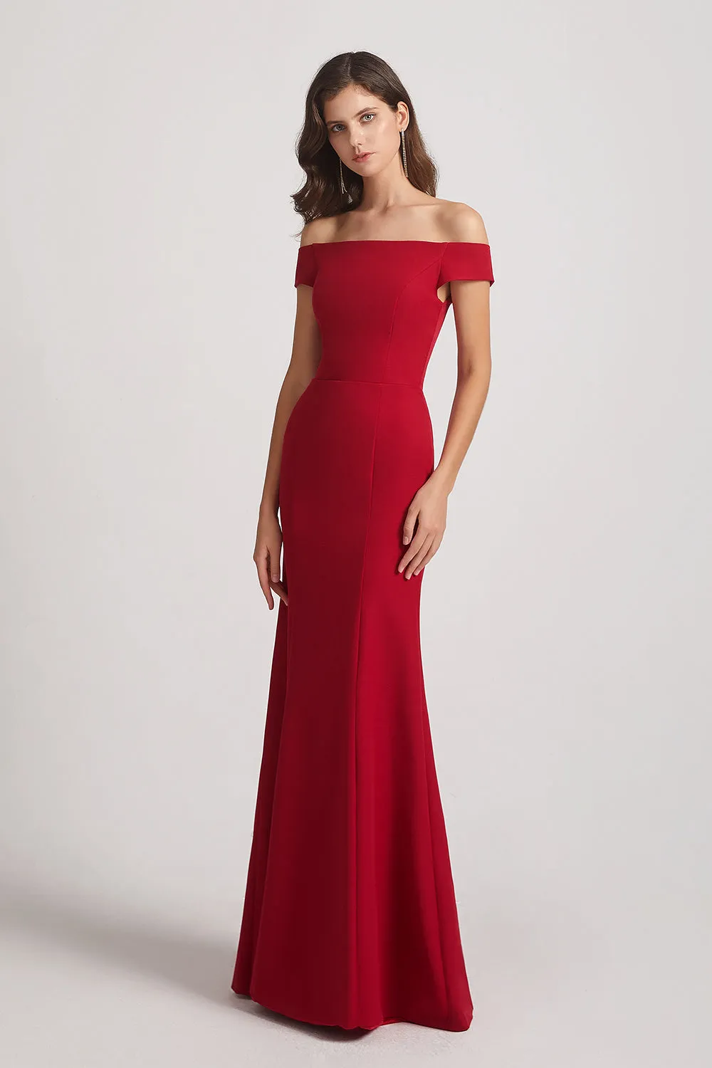 Burgundy Off The Shoulder Trumpet Style Bridesmaid Dresses (AF0027)