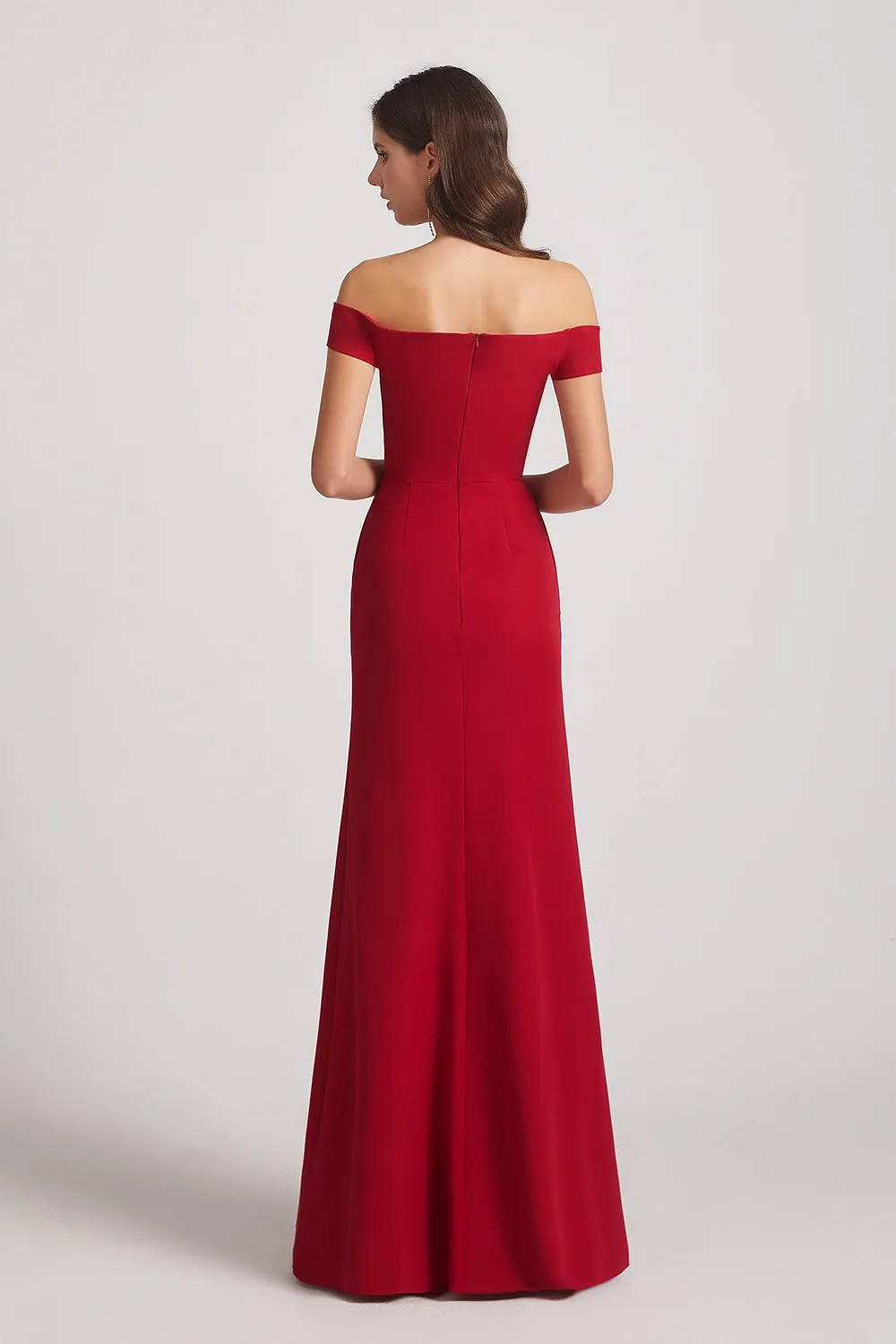 Burgundy Off The Shoulder Trumpet Style Bridesmaid Dresses (AF0027)