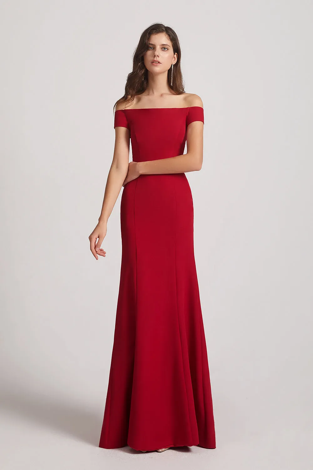 Burgundy Off The Shoulder Trumpet Style Bridesmaid Dresses (AF0027)