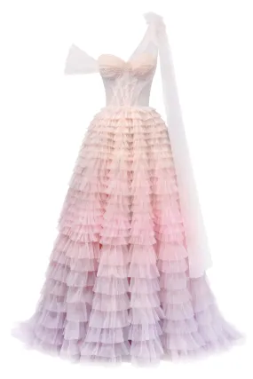 Charming ball gown with the frill-layered ombre maxi skirt