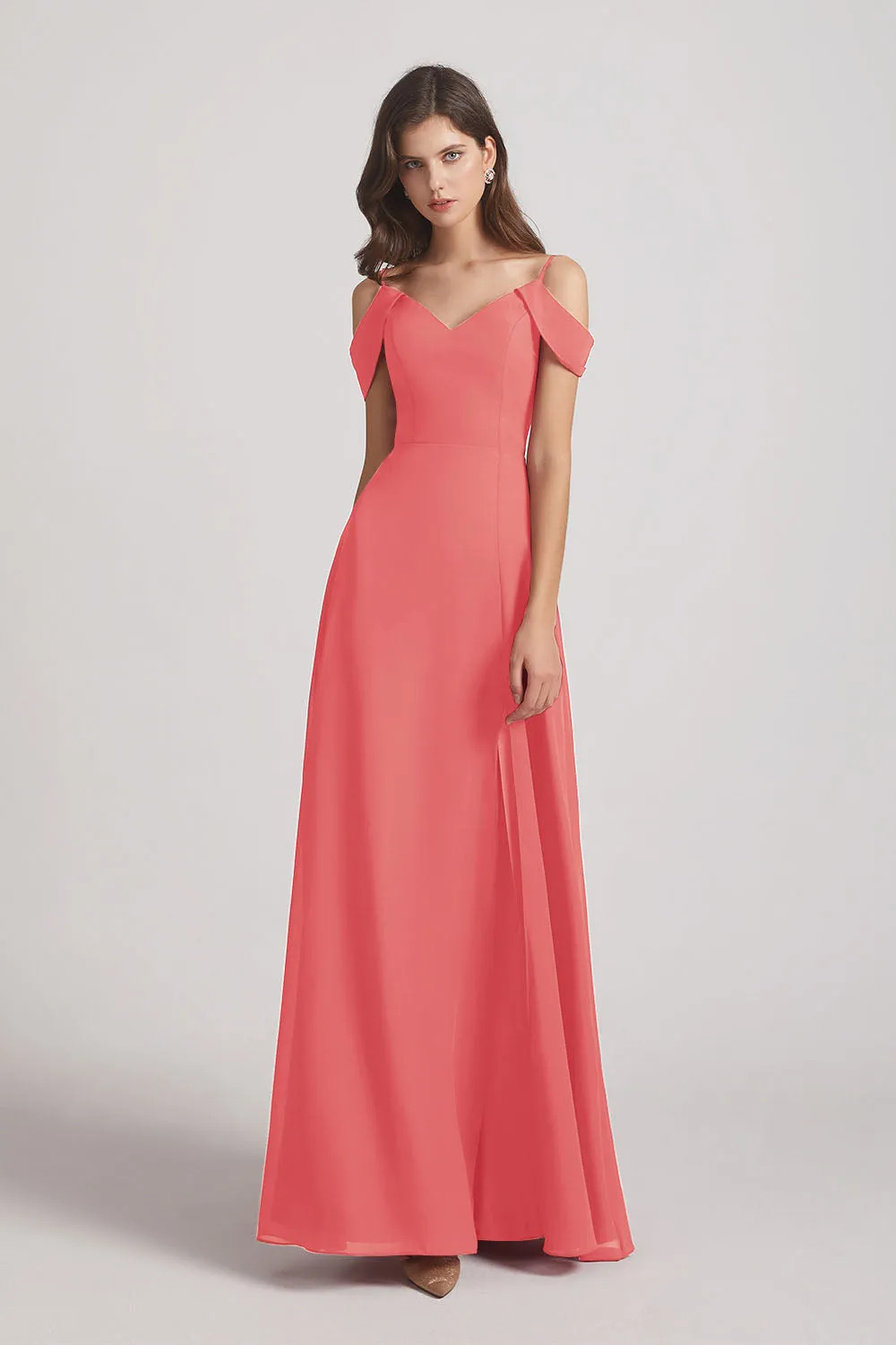 Chiffon Cold Shoulder V-Neck Bridesmaid Dresses with Slit (AF0093)