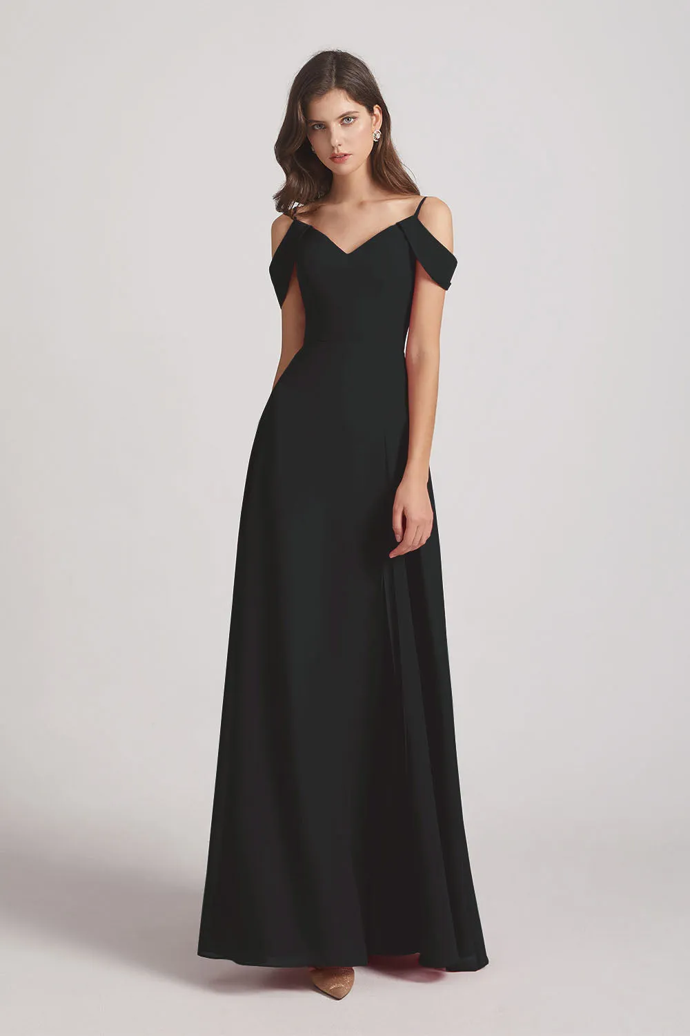 Chiffon Cold Shoulder V-Neck Bridesmaid Dresses with Slit (AF0093)