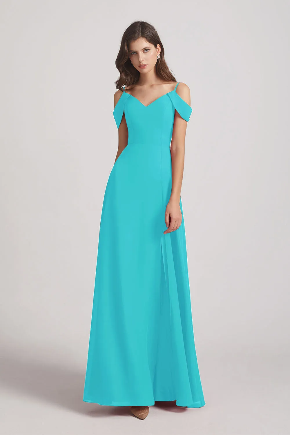 Chiffon Cold Shoulder V-Neck Bridesmaid Dresses with Slit (AF0093)