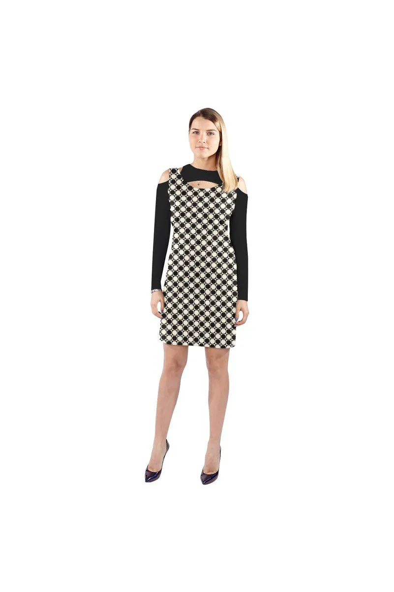 Circle in Squares Cold Shoulder Long Sleeve Dress (Model D37)