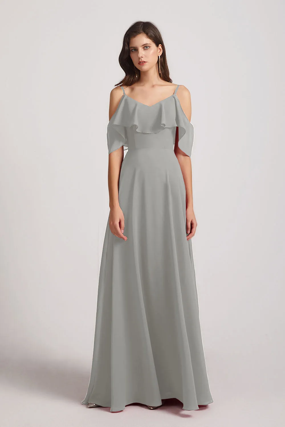 Cold Shoulder Chiffon Long Flowy Bridesmaid Dresses (AF0078)