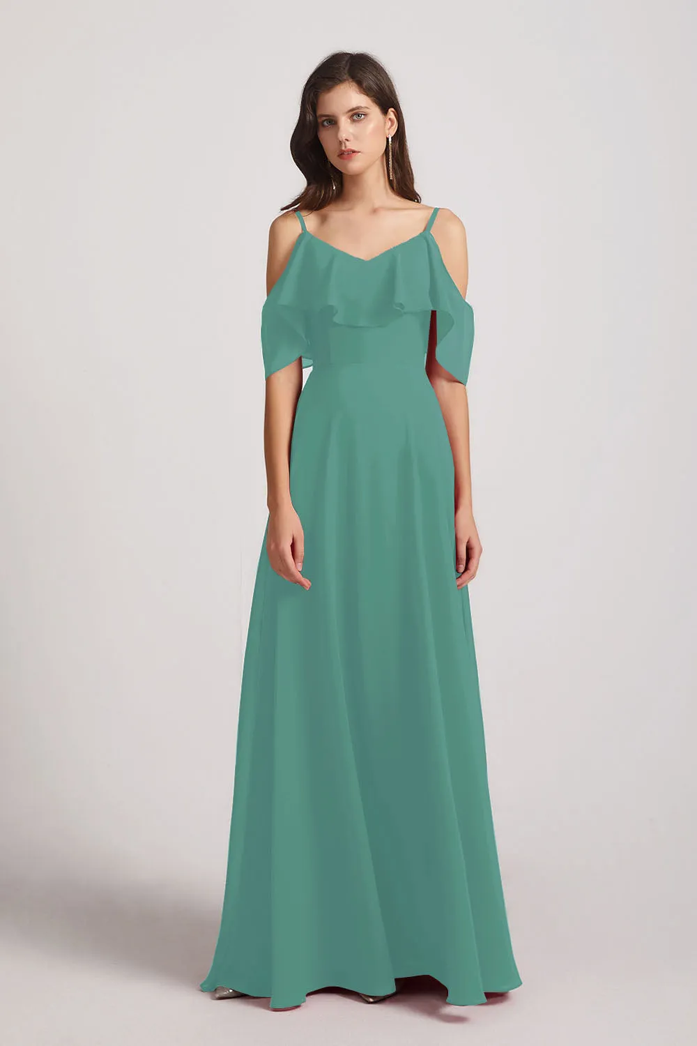 Cold Shoulder Chiffon Long Flowy Bridesmaid Dresses (AF0078)