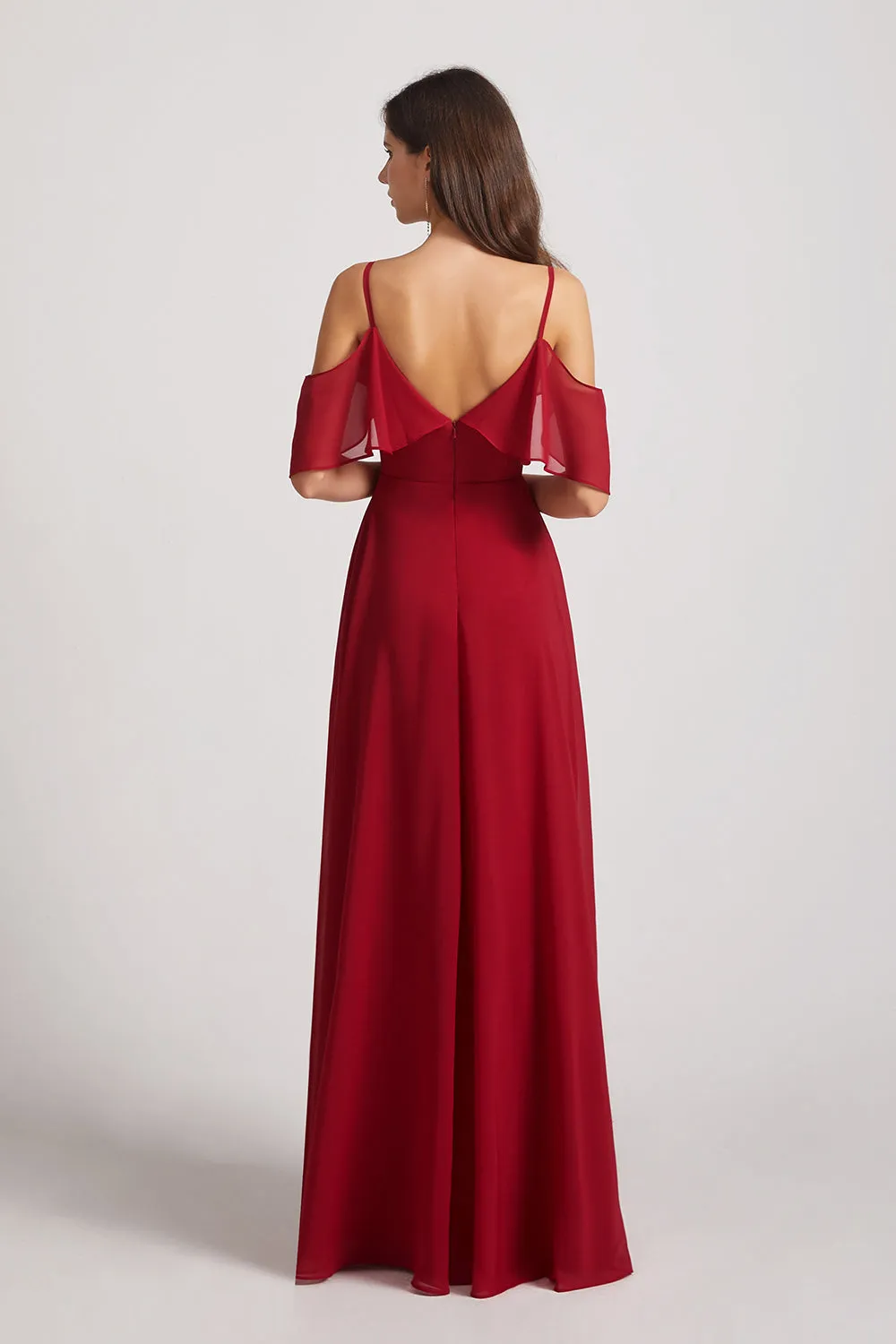 Cold Shoulder Chiffon Long Flowy Bridesmaid Dresses (AF0078)