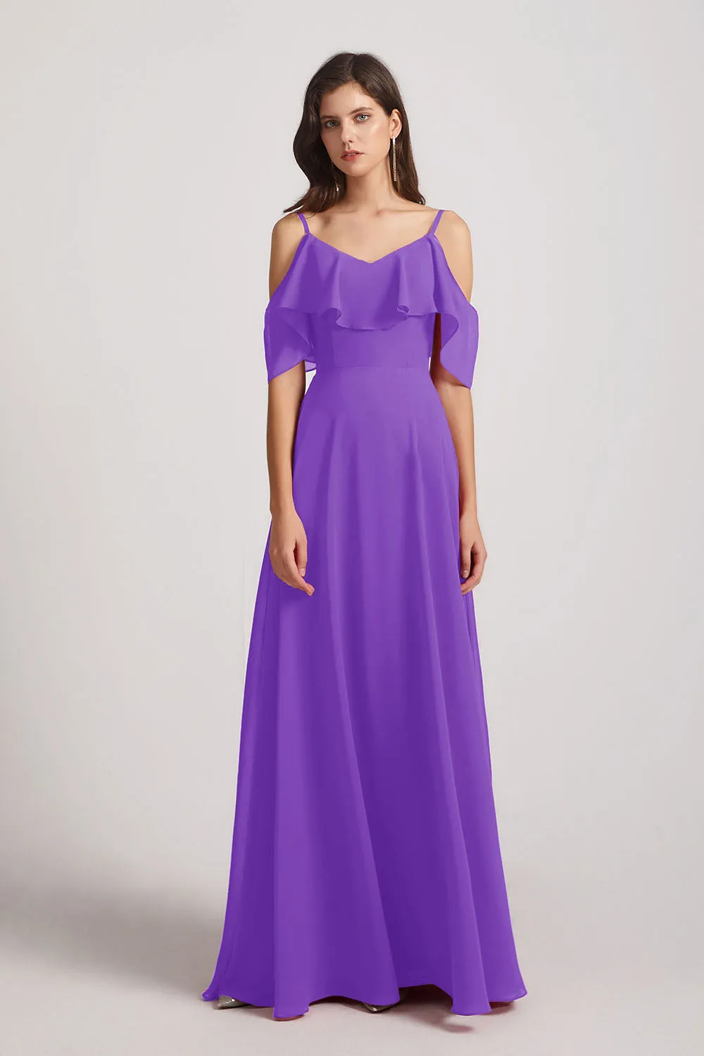 Cold Shoulder Chiffon Long Flowy Bridesmaid Dresses (AF0078)