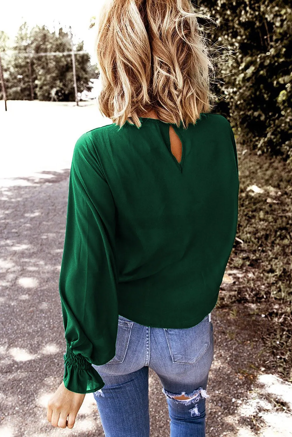 Crew Neck Ruffle Blouse Top