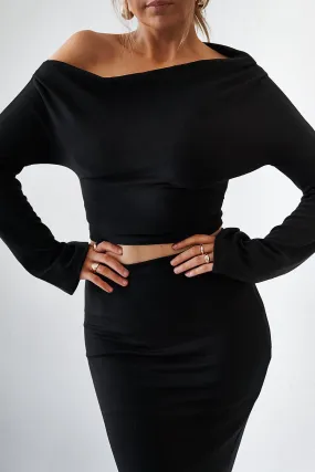 Cupro Long Sleeve Top - Black