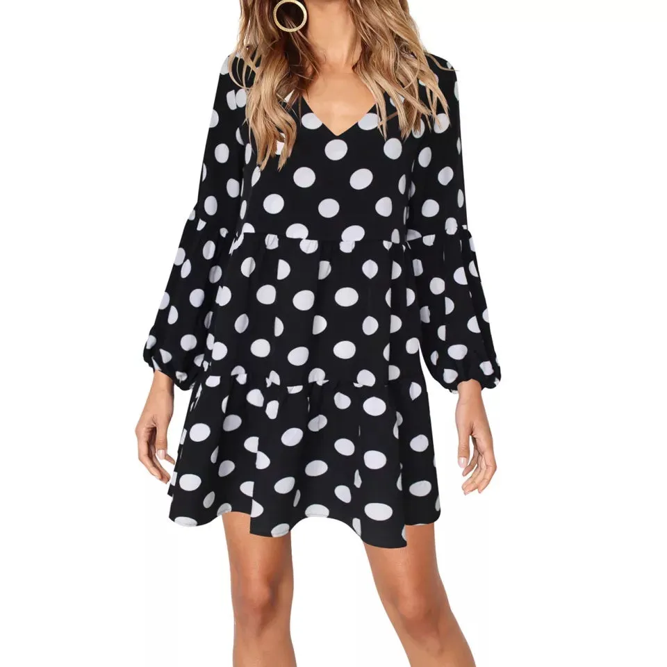 Cut off The Shoulder Polka Dots Dress