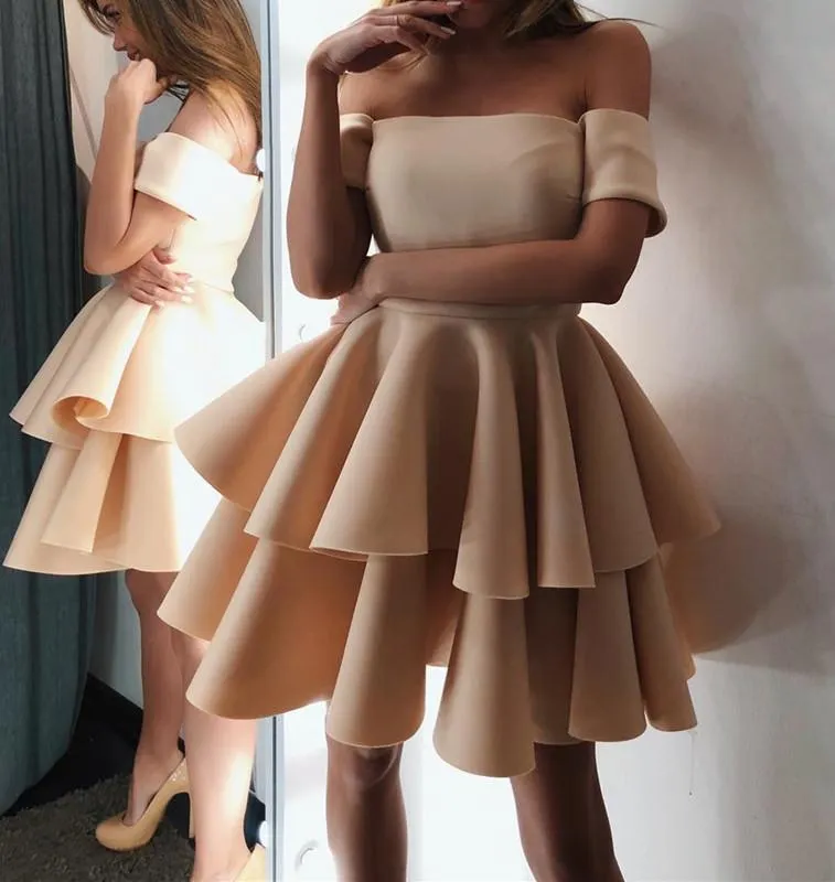 Cute A-line Off The Shoulder Ruffles Homecoming Dresses Short