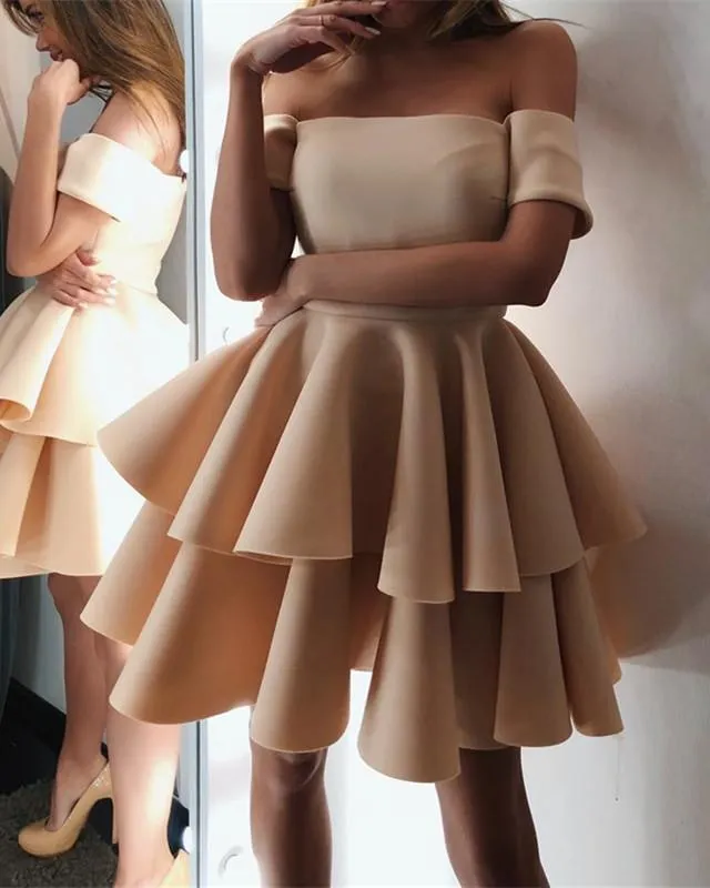 Cute A-line Off The Shoulder Ruffles Homecoming Dresses Short