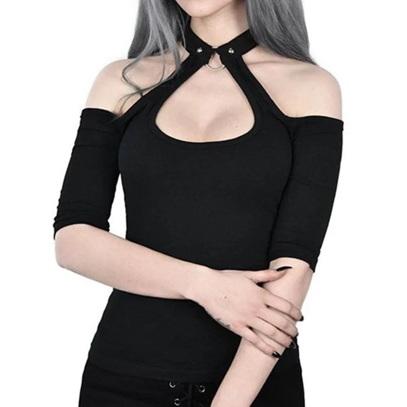 Dark No More Lies Cross Strap Top | Goth Tank Top With a Ring