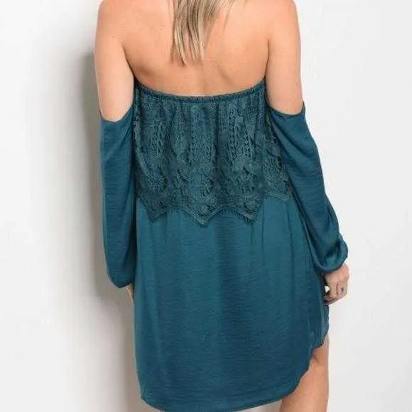 Delmara Off Shoulder Teal Dress