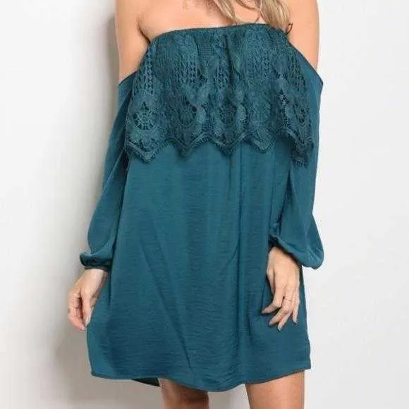 Delmara Off Shoulder Teal Dress