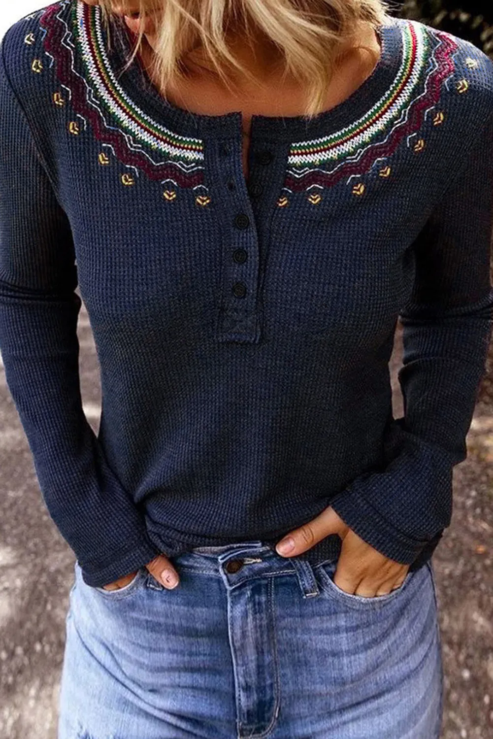 Embroidered Waffle Top